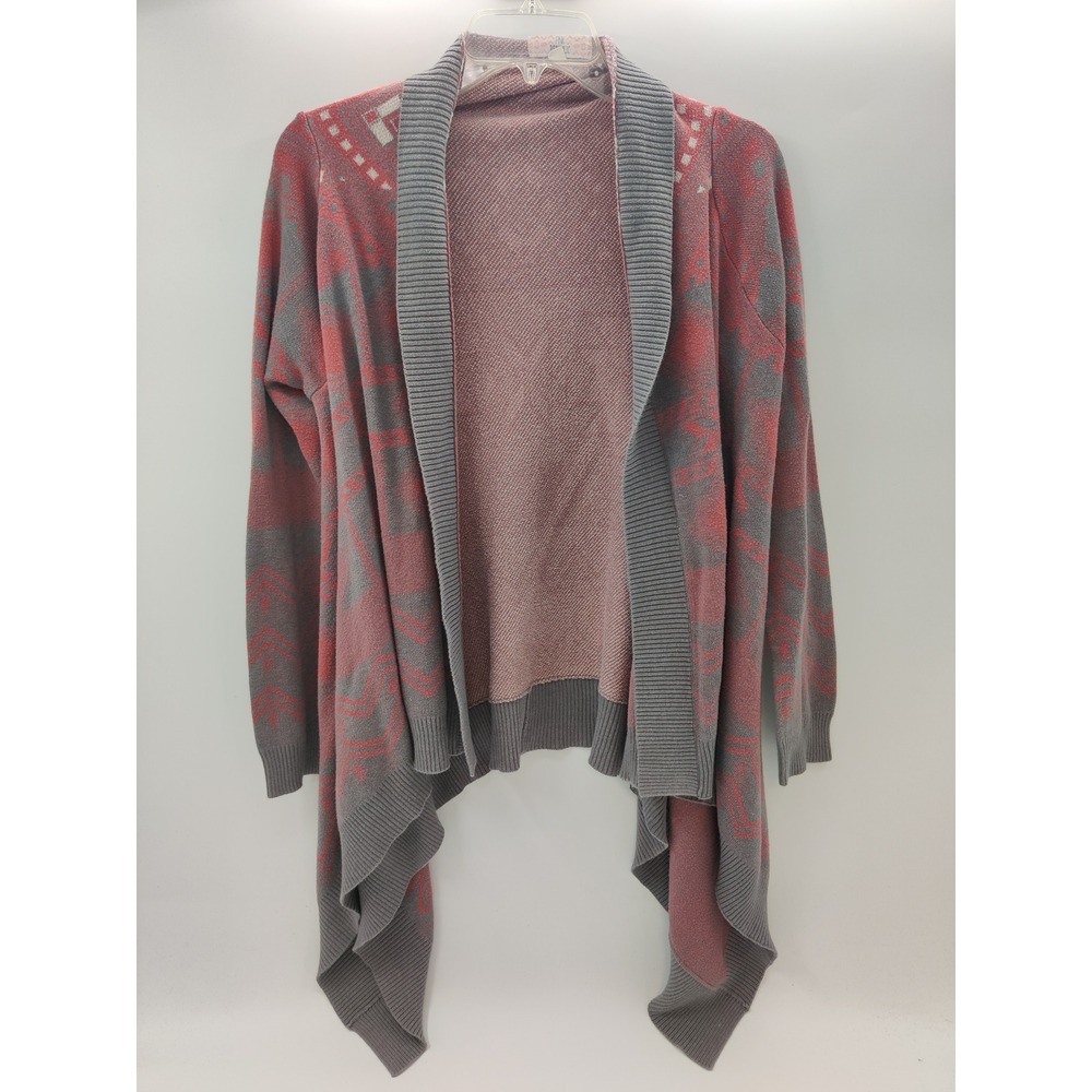 Pink Republic Womens XL Southwestern Open Front Cardigan Grey Pink Geometric